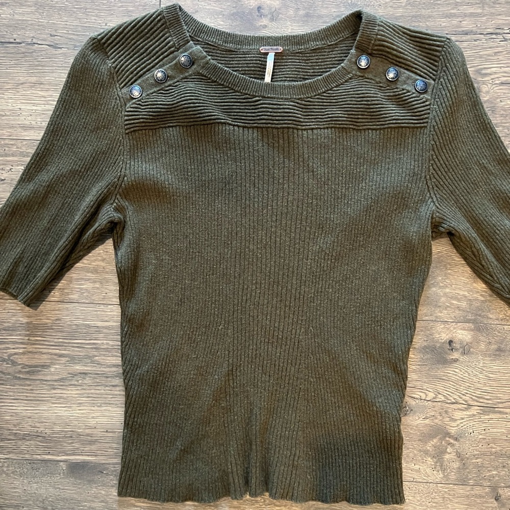 Free People Ribbed Sweater Dark Moss Green